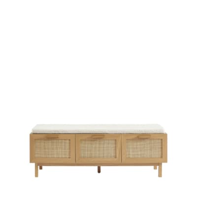 Banc d'entrée en bois et cannage l140cm - bois clair