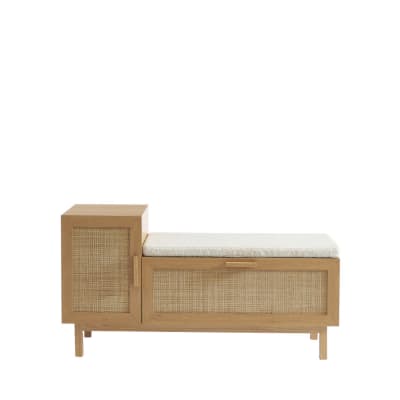 Banc d'entrée en bois et cannage l120cm - bois clair