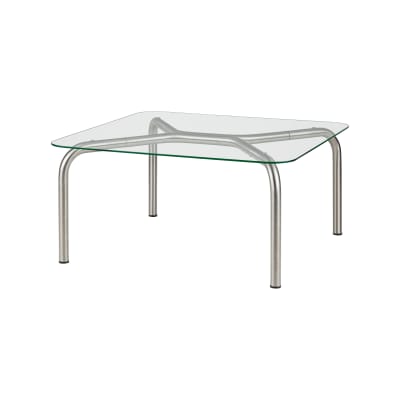 Noo.ma uku table basse carrée 80 x 80 cm, acier brossé et verre.