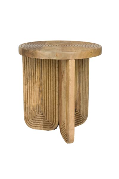 Table d'appoint ronde en bois de manguier sculptée