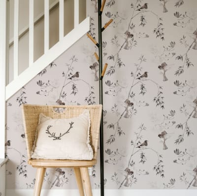 Papier peint  moineaux du japon, beige 150 x 250cm