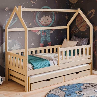 Lit cabane 90x190 sommiers lit bois marron