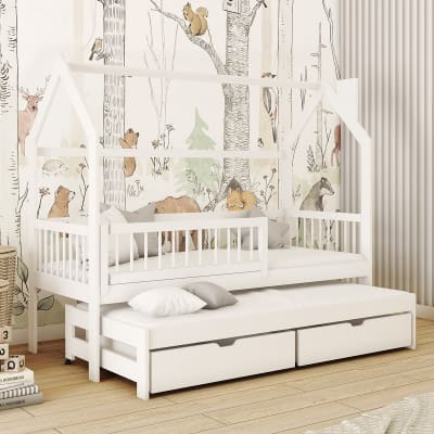 Lit cabane 90x190 sommiers lit bois blanc