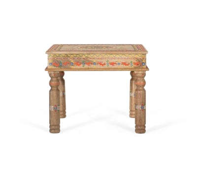Table basse en manguier avec détails peints à la main