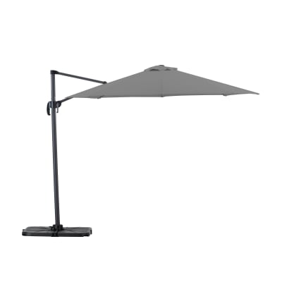Pack parasol déporté rond 3m gris clair avec socles et housse