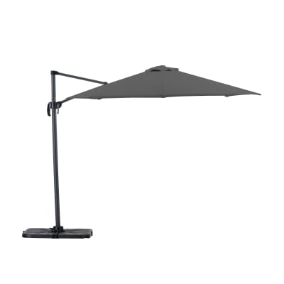 Pack parasol déporté rond 3m anthracite avec socles et housse