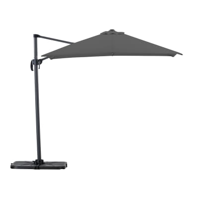 Pack parasol déporté carré 2,5m anthracite avec socles et housse