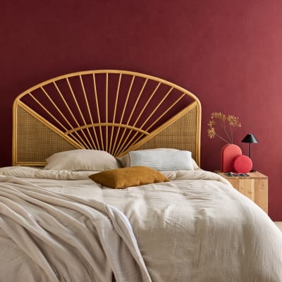 Tête de lit en rotin naturel et cannage, bois clair, 140cm