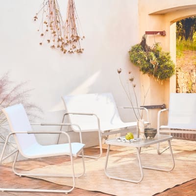 Salon de jardin acier 4 places blanc