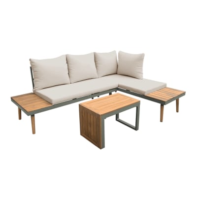 Salon de jardin modulable 4 places kaki foncé et beige