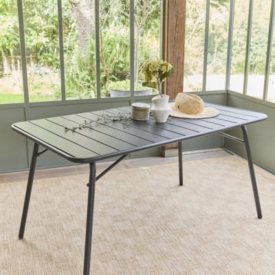 Table de jardin pliante métal 6 places, anthracite