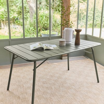 Table de jardin pliante métal 6 places, kaki