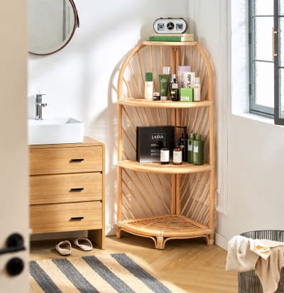 Etagere d'angle 3 niveaux en rotin naturel