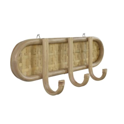 Porte-manteaux mural en rotin et bambou naturel 41,5 x 11 x 15 cm