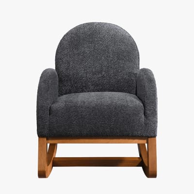 Fauteuil à bascule effet peau de mouton gris foncé et bois clair