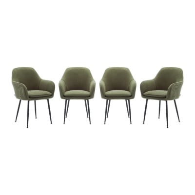 4 fauteuils velours côtelé kaki foncé pieds métal