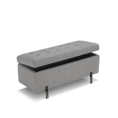 Banquette de rangement matelassée en tissu texturé gris 110x45 cm