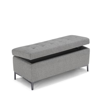 Banquette de rangement matelassée en tissu texturé gris 110x50 cm