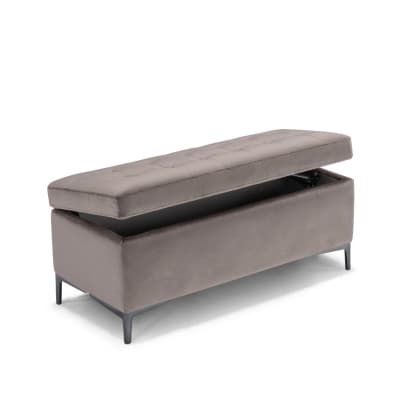 Banc rangement fait en Italie velours tourterelle matelassé 110x50 cm