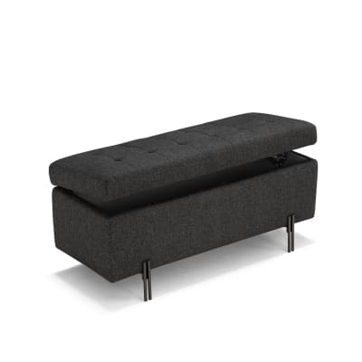 Banc rangement matelassée en tissu texturé anthracite 110x45 cm