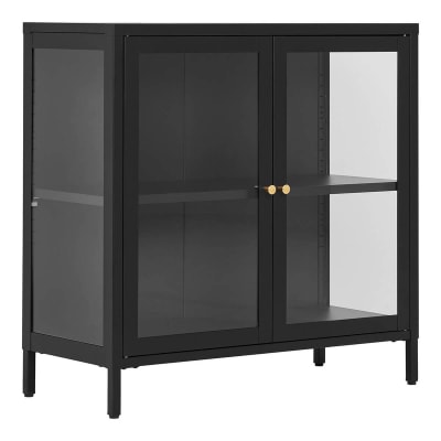 Meuble d'appoint  2 portes vitrées en métal laqué noir