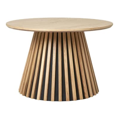 Table basse ronde pied central relief mdf placage chêne clair