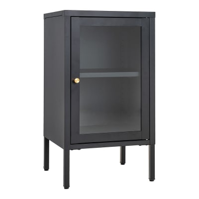Meuble d'appoint 1 porte vitrée en métal laqué noir