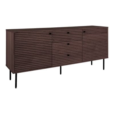 Buffet 3 tiroirs 2 portes effet tasseaux teinté chêne foncé