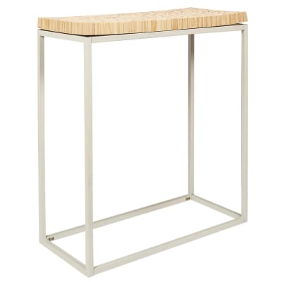 Console avec plateau rondins de bois piétement métal blanc