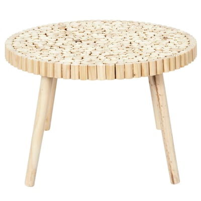 Table basse ronde avec plateau en rondins de bois