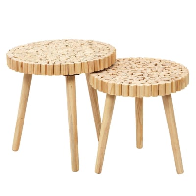 Duo de tables gigognes plateau rondins de bois