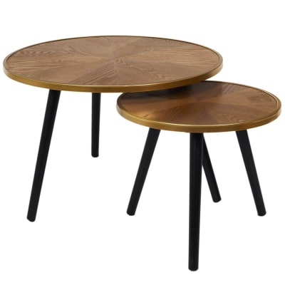 Tables gigognes plateau effet bois cerclage or