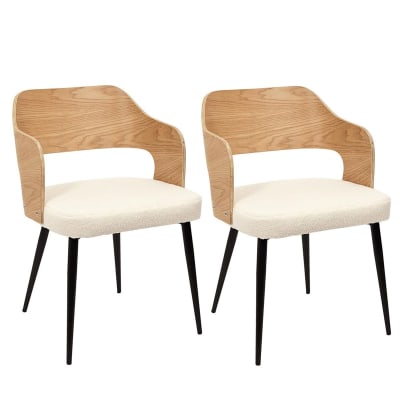 Lot de 2 fauteuils bois et métal assise en tissu bouclettes