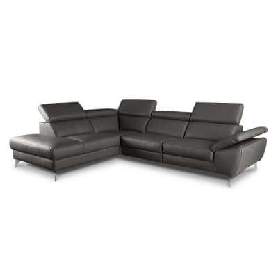 Canapé angle gauche relax électrique cuir anthracite 5 places