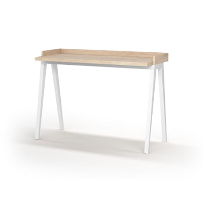 Bureau en mélaminé et hêtre chêne pieds blancs 81x111x50 cm