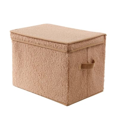 Boîte rangement haute avec couvercle tissu bouclette beige - h30 cm