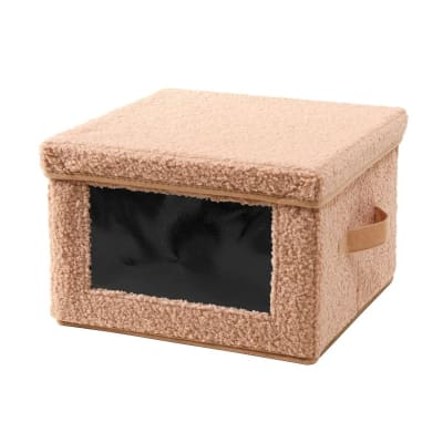 Boîte rangement tissu bouclette beige avec fenêtre - l40 cm