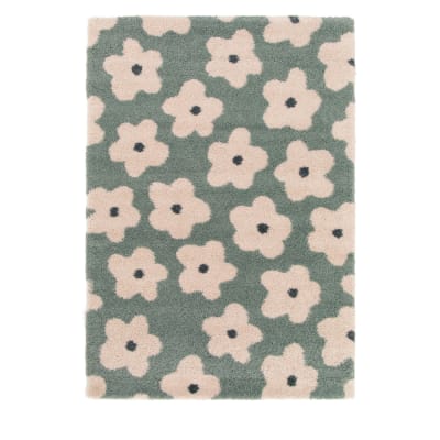 Tapis contemporain motif floral - 120x170cm vert de gris polypropylène