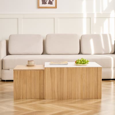 Set de 2 tables basses gigognes en bois et effet marbre