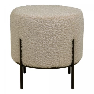 Repose-pieds rond imitation laine beige et pieds acier