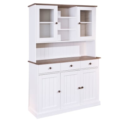 Vaisselier 5 portes 3 tiroirs en pin massif blanc