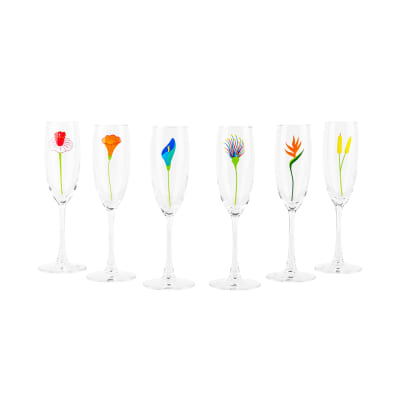 Set de 6 flûtes à champagne  noir verre 5 x 5 x 22 cm