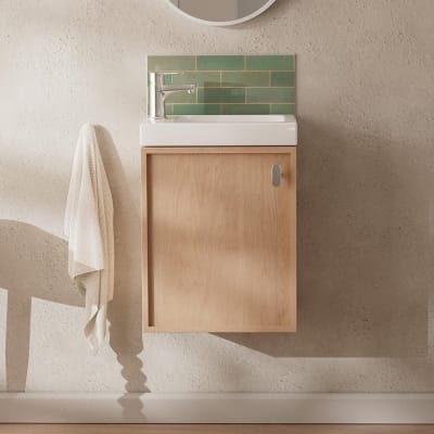 Ensemble meuble lave-mains décor chêne  + robinet