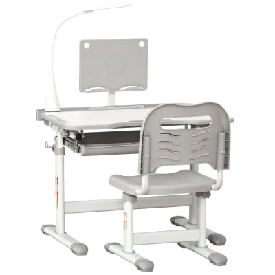 Ensemble chaise et bureau pour enfants lampe LED hauteur réglable gris