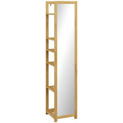 Étagère de salle de bain grand miroir 2 en 1 - 6 étagères - bambou