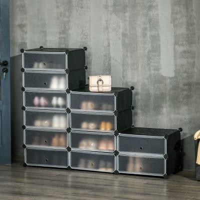 Meuble à chaussures modulable 12 casiers pp blanc noir