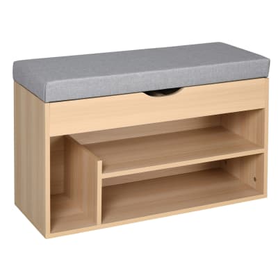 Banc à chaussures multi-rangements coussin intégré beige gris