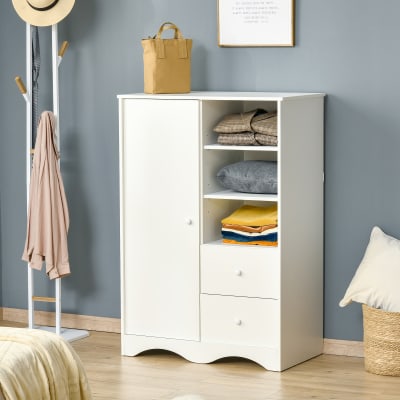 Armoire placard porte 5 étagères, 3 niches, 2 tiroirs blanc