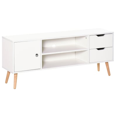 Meuble TV style scandinave pieds pin massif blanc