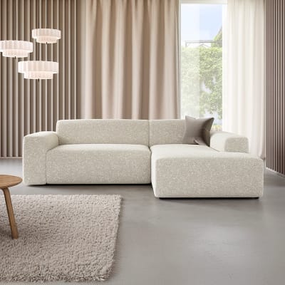 Canapé d'angle droit 3 places coffre bois de pin beige